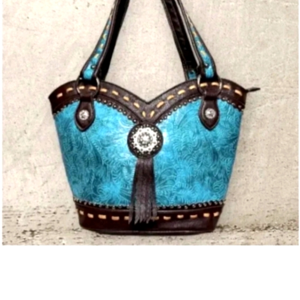 Turquoise And Brown Carry Conceal Pocket Western Bag 🎒